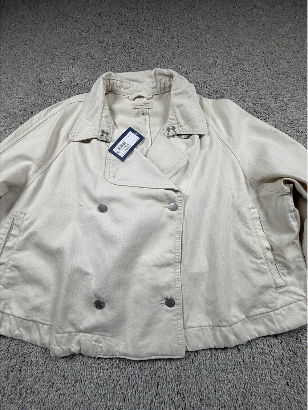 NWT Women Denim Cropped Trench Jacket - Universal Thread Off-White 2X